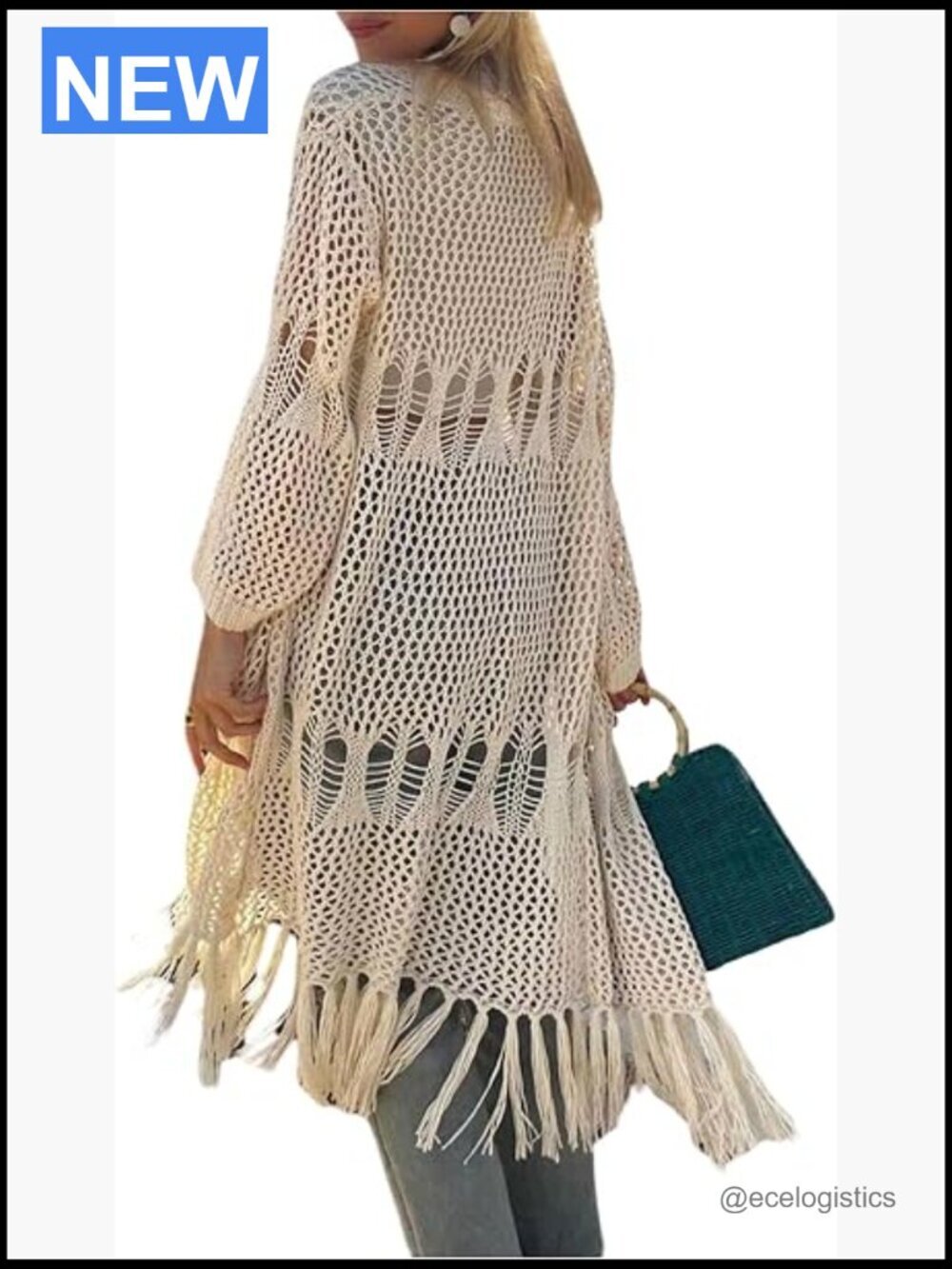 Oversized Long Duster Cardigan Sweater Open Front Fringe Lightweight Knit